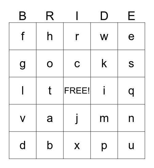 Bridal Bingo! Bingo Card