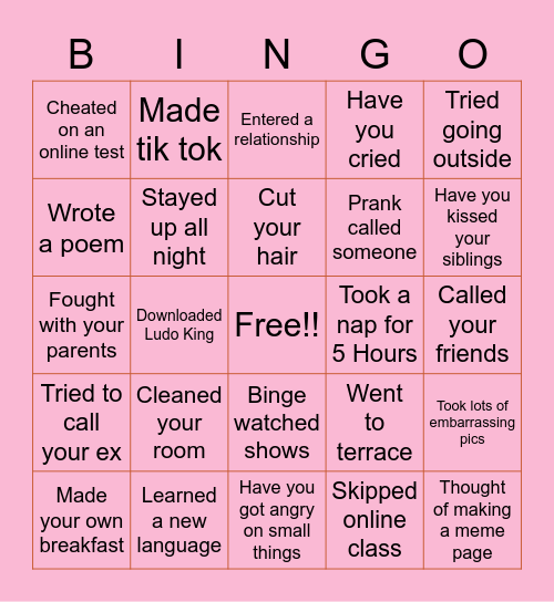 💜Quarantine Bingo 💜 Bingo Card