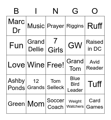 Mother's Day Bingo Card