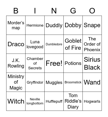 Hogwarts Bingo Card