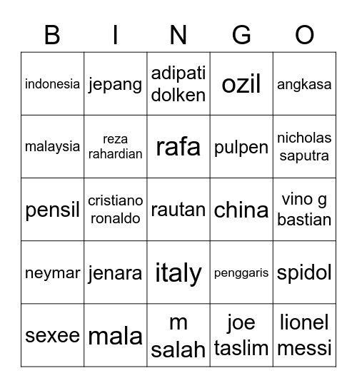 Jenara Bingo Card