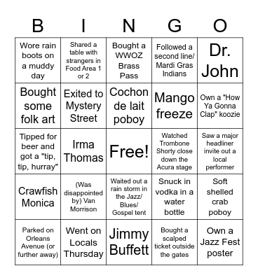 JAZZ FEST BINGO Card