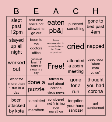 Beach House Bingo (quarantine edition) Bingo Card