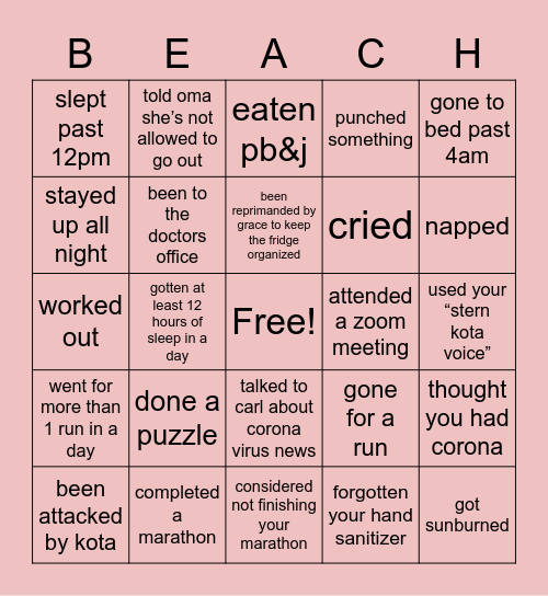 Beach House Bingo (quarantine edition) Bingo Card