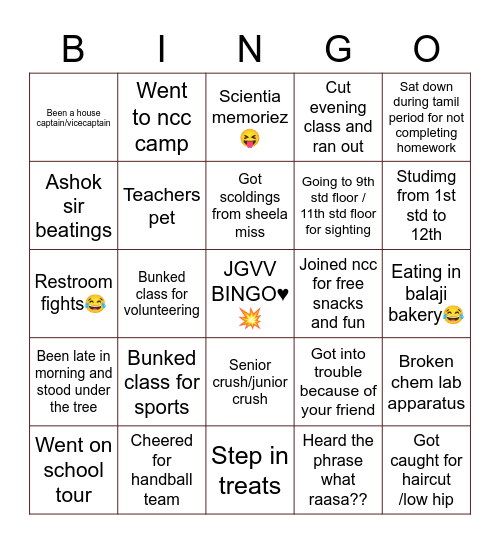 Jgvv bingo Card