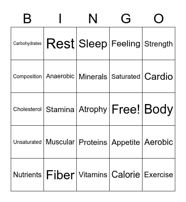 Nutrition and Health Bingo Card