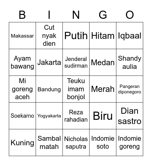 IRANA SANG PEMENANG Bingo Card