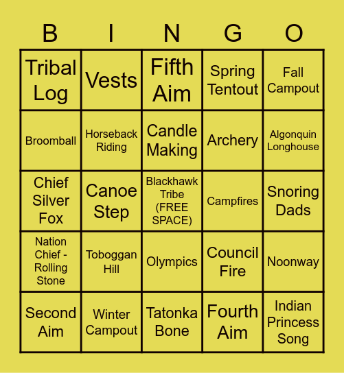 Blackhawk Tribe Bingo Card