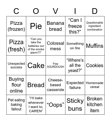 Quarantine Baking Bingo! Bingo Card