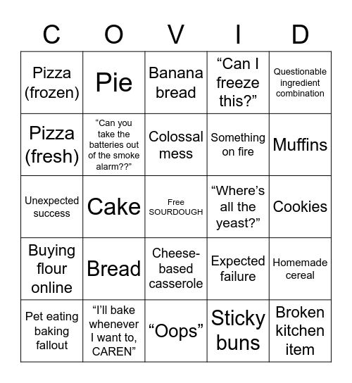 Quarantine Baking Bingo! Bingo Card