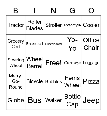 Things with Wheels & Round Bingo Card