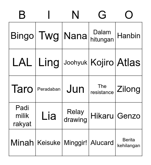 Punya July Bingo Card
