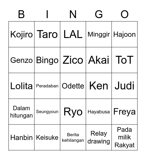 Untitled Bingo Card