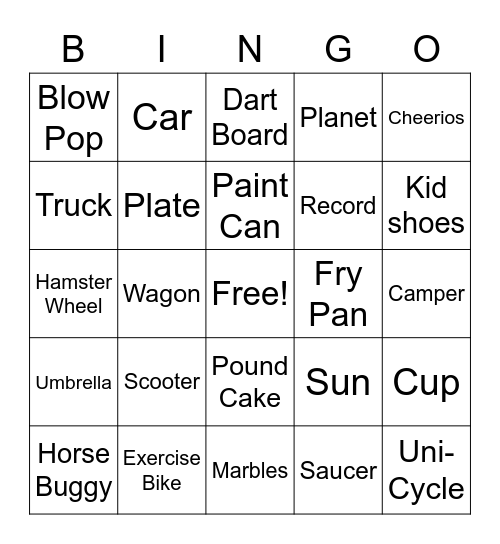 Things with Wheels & Round Bingo Card