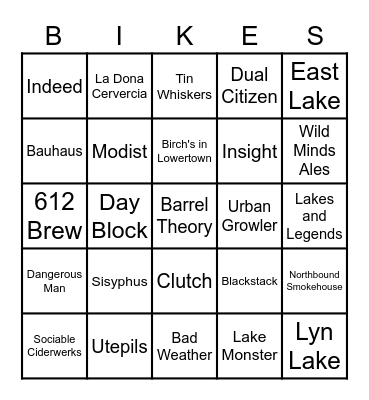 Bikes and Breweries VIII Bingo Card