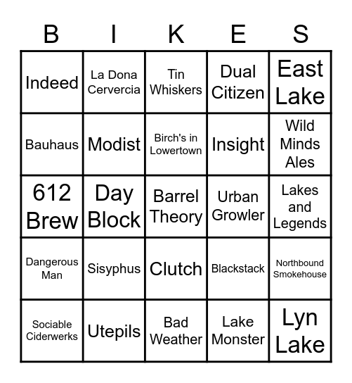 Bikes and Breweries VIII Bingo Card