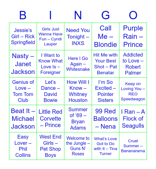 Buckeye Backup Bingo - 80s Bingo Card