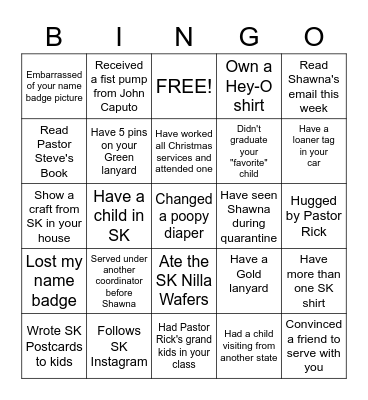 Saddleback Kids Bingo Card