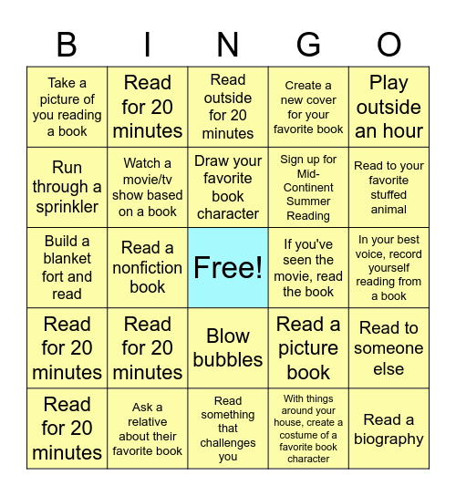 Ridgeview Summer Reading Bingo Card