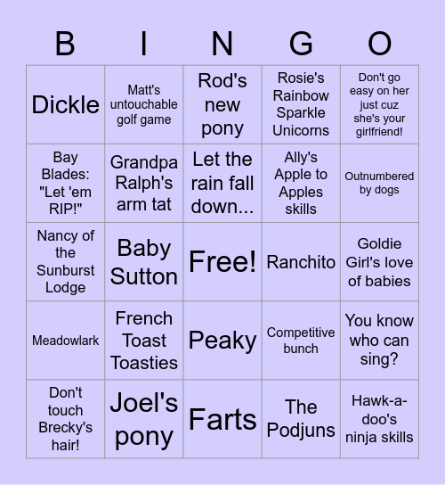 Taylor BINGO Card