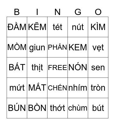 BÀI ÔN 1- 3 NOUNS DANH TỪ 1 OF 2 Bingo Card