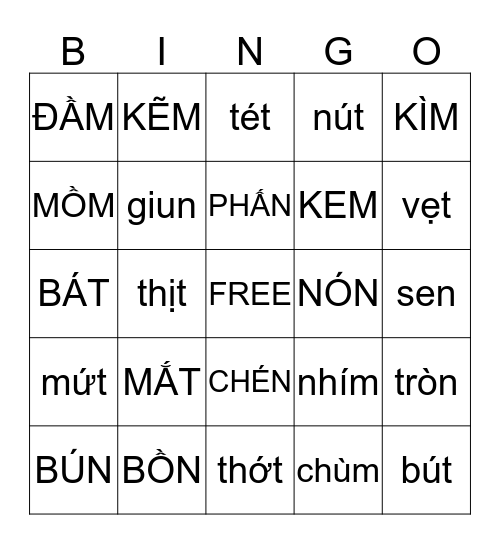 BÀI ÔN 1- 3 NOUNS DANH TỪ 1 OF 2 Bingo Card