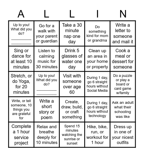 BHMS Quarantine Bingo! BLACKOUT gets you entered in a drawing for BIG prizes. BINGO"s" get you entered for small prizes drawing. Send to BHMS office between 5/21-5/28. Drawings on May 29, last day of school! Bingo Card