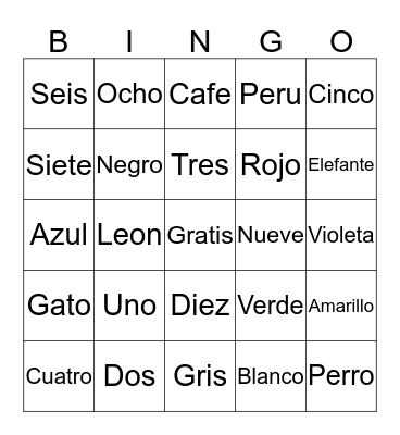 Bingo en Espanol Bingo Card