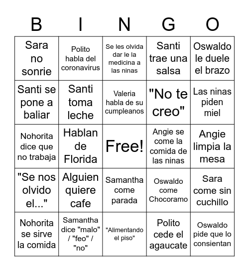 Almuerzo Bingo Card