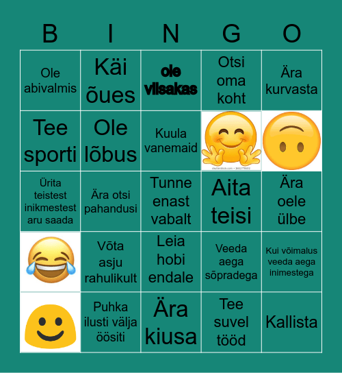 Soovitusi murdeealisega käitumiseks Bingo Card