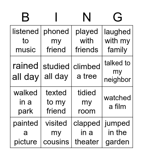 Past Simple regular Bingo Card
