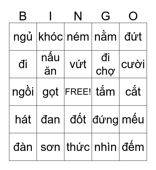 BÀI ÔN 1- 3 ĐỘNG TỪ Bingo Card