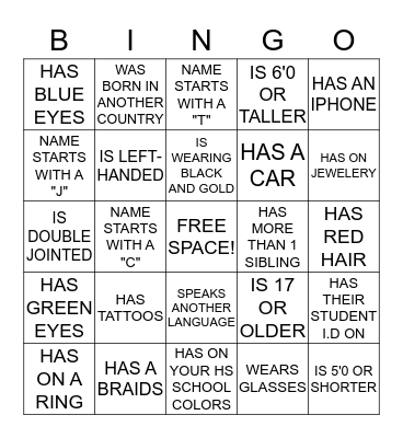 PERSON BINGO Card