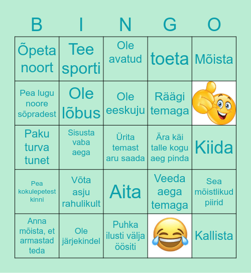 Soovitusi murdeealisega käitumiseks Bingo Card