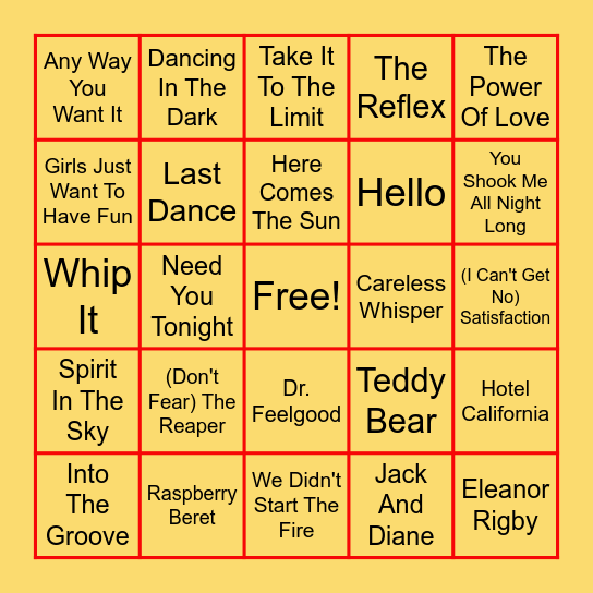 Retro Music Bingo Card