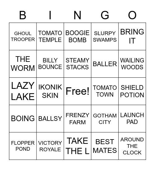 KYLE'S FORTNITE BIRTHDAY BINGO Card