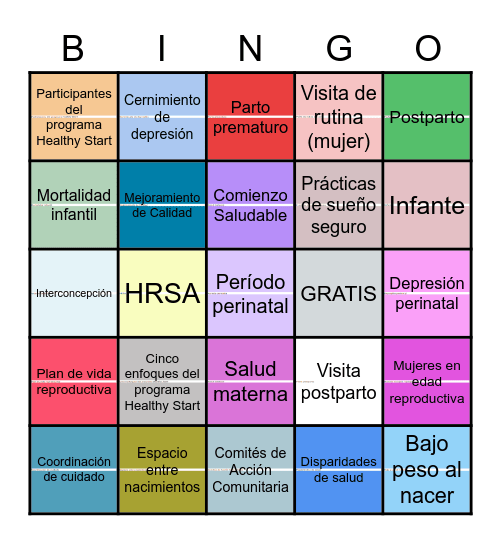 Comienzo Saludable Bingo Card