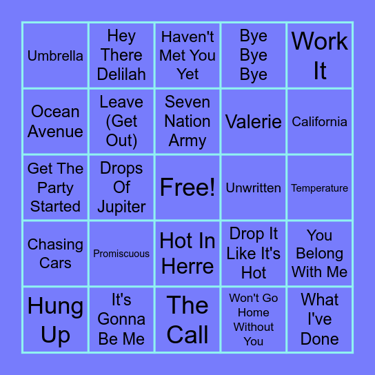 2000's Music Bingo - Part 2 Bingo Card