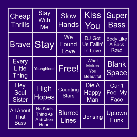 2010's Music Bingo - Part 2 Bingo Card