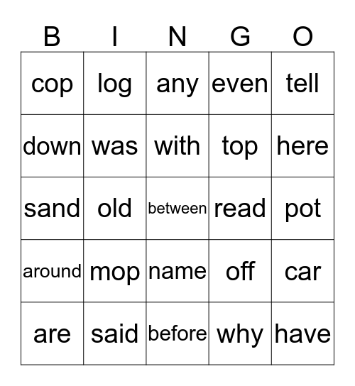 2nd Grade Bingo Card