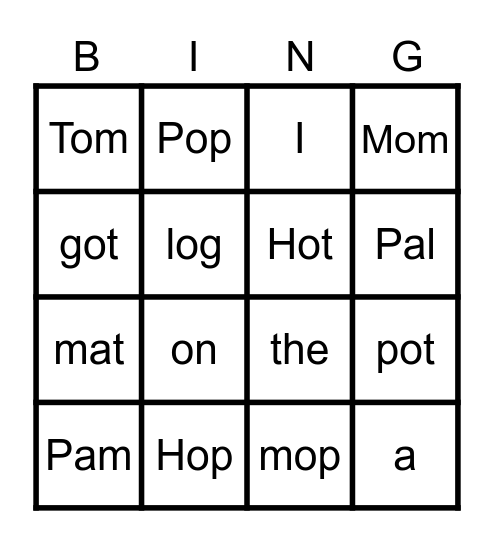 Hop on the Mop Bingo Card