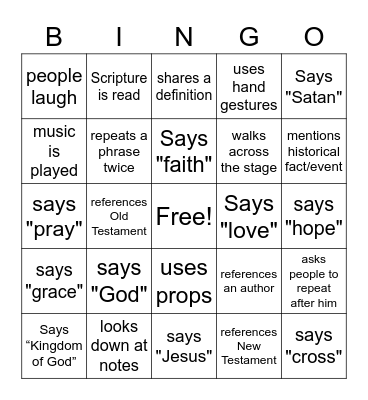 Sermon Bingo Card
