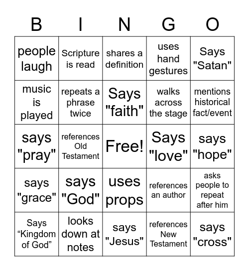 Sermon Bingo Card