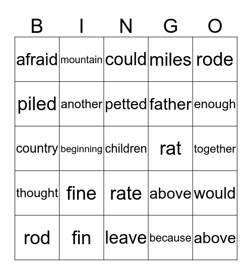 3rd Graders Bingo Card