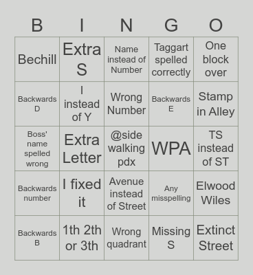 Portland Sidewalk Stamp Bingo Card