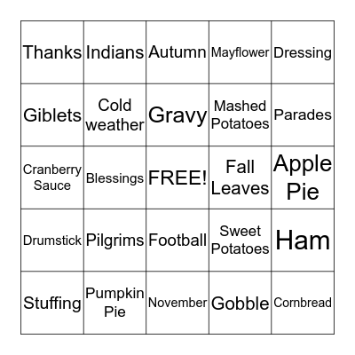 THANKSGIVING Bingo Card