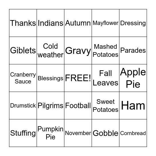 THANKSGIVING Bingo Card