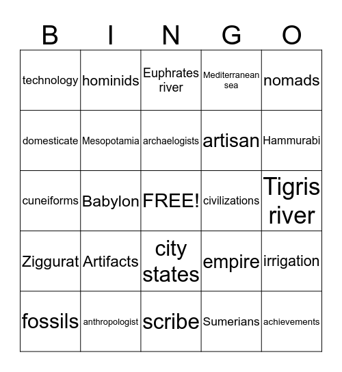 MESOPOTAMIAN CIVILIZATION  Bingo Card