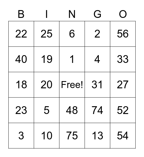 Collins Bingo Card Bingo Card