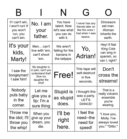 Movie Soundtrack Bingo Card